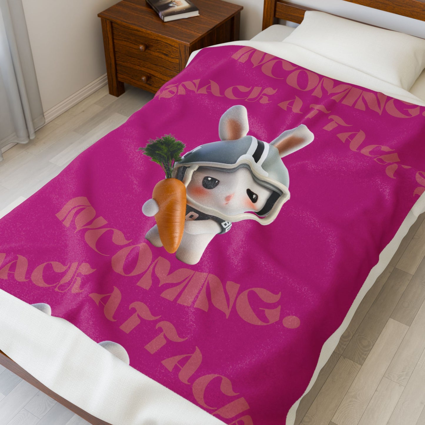 Whimsical Bunny Snack Attack Velveteen Plush Blanket for Kids